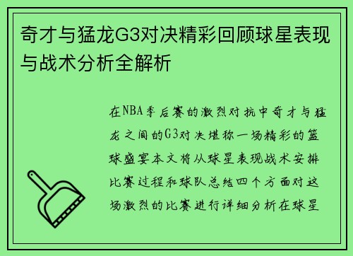 奇才与猛龙G3对决精彩回顾球星表现与战术分析全解析