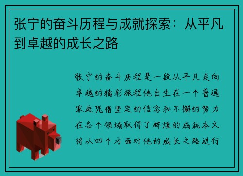 张宁的奋斗历程与成就探索：从平凡到卓越的成长之路